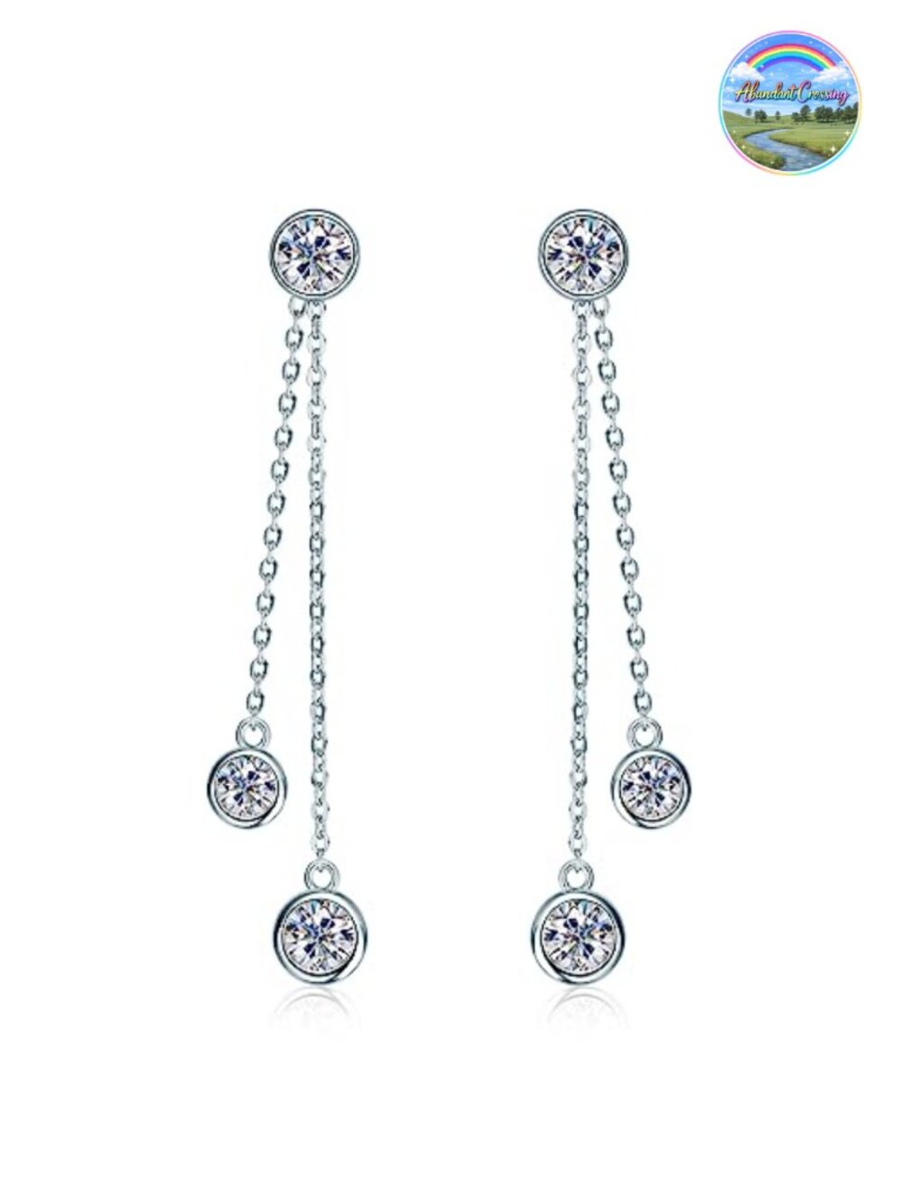 Sterling Silver 18K White Gold Plated Moissanite Threader Drop Dangle Earrings